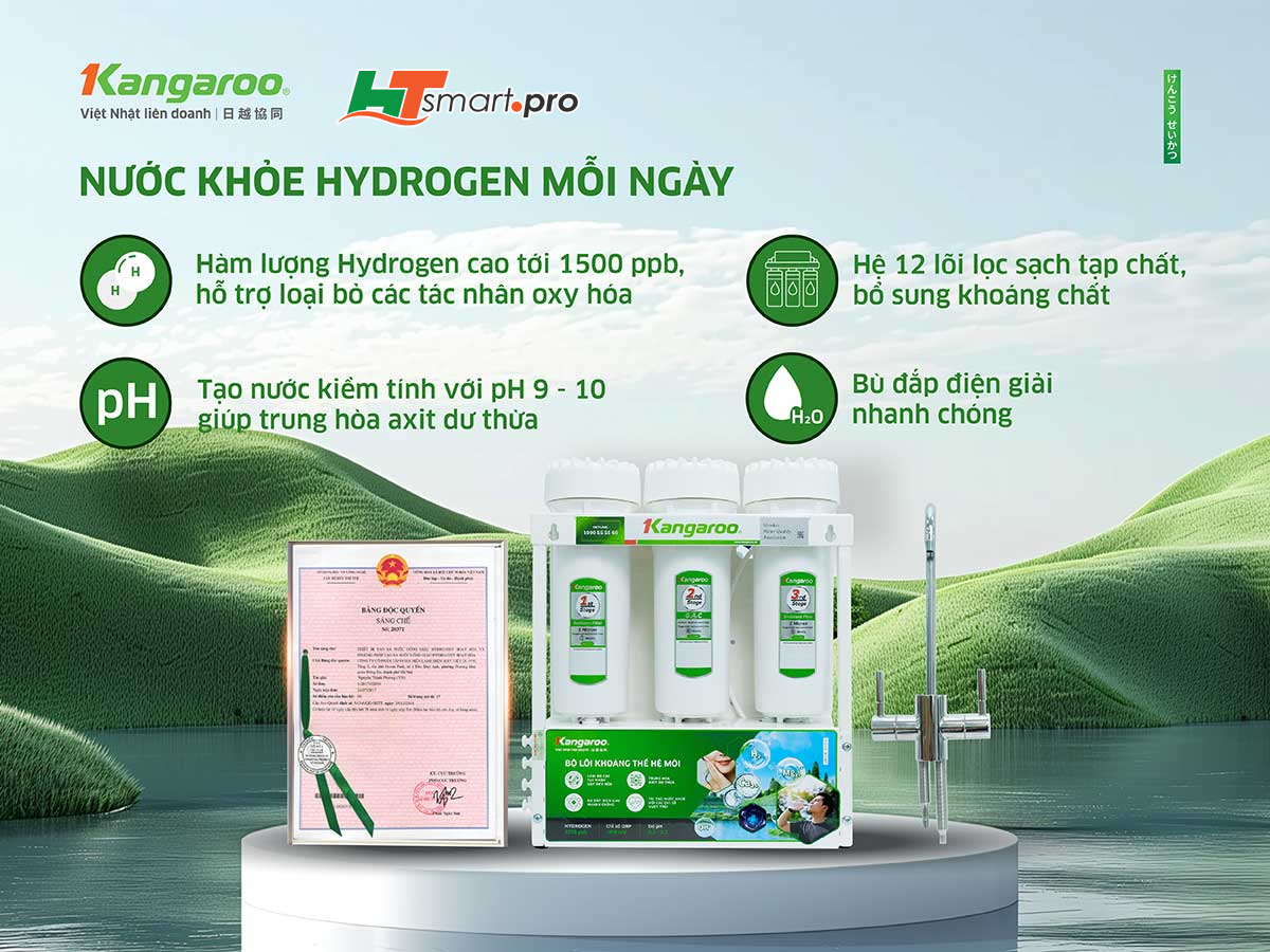 Máy lọc nước để gầm Kangaroo Hydrogen KGHP12K trang bị 12 lõi lọc mạnh mẽ, bổ sung nước giàu Hydrogen Máy lọc nước để gầm Kangaroo Hydrogen KGHP12K trang bị 12 lõi lọc mạnh mẽ, bổ sung nước giàu Hydrogen