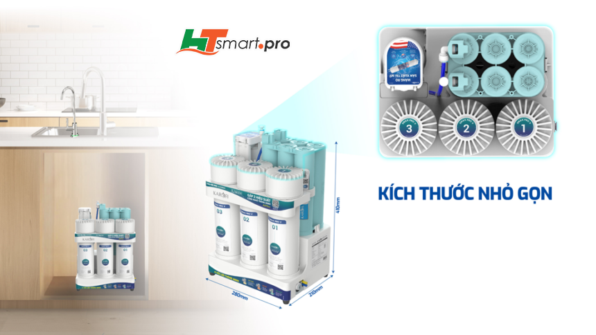 Máy lọc nước RO Karofi KAQ-U95PRO thiết kế nhỏ gọn tối ưu không gian nội thất