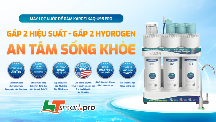 Máy lọc nước Karofi KAQ-U95PRO Gấp đôi hiệu suất gấp đôi Hydrogen