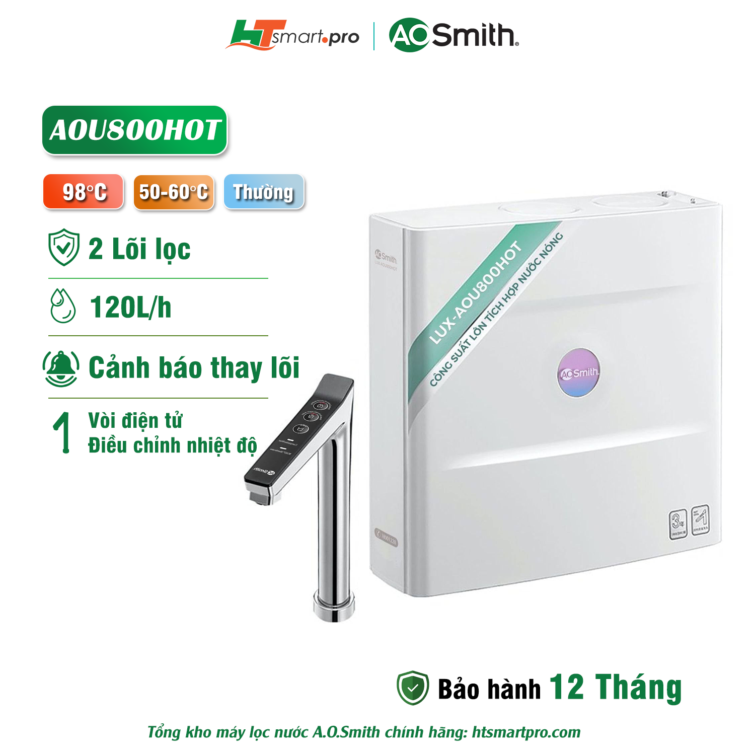 Máy Lọc Nước A. O. Smith LUX-AOU800HOT