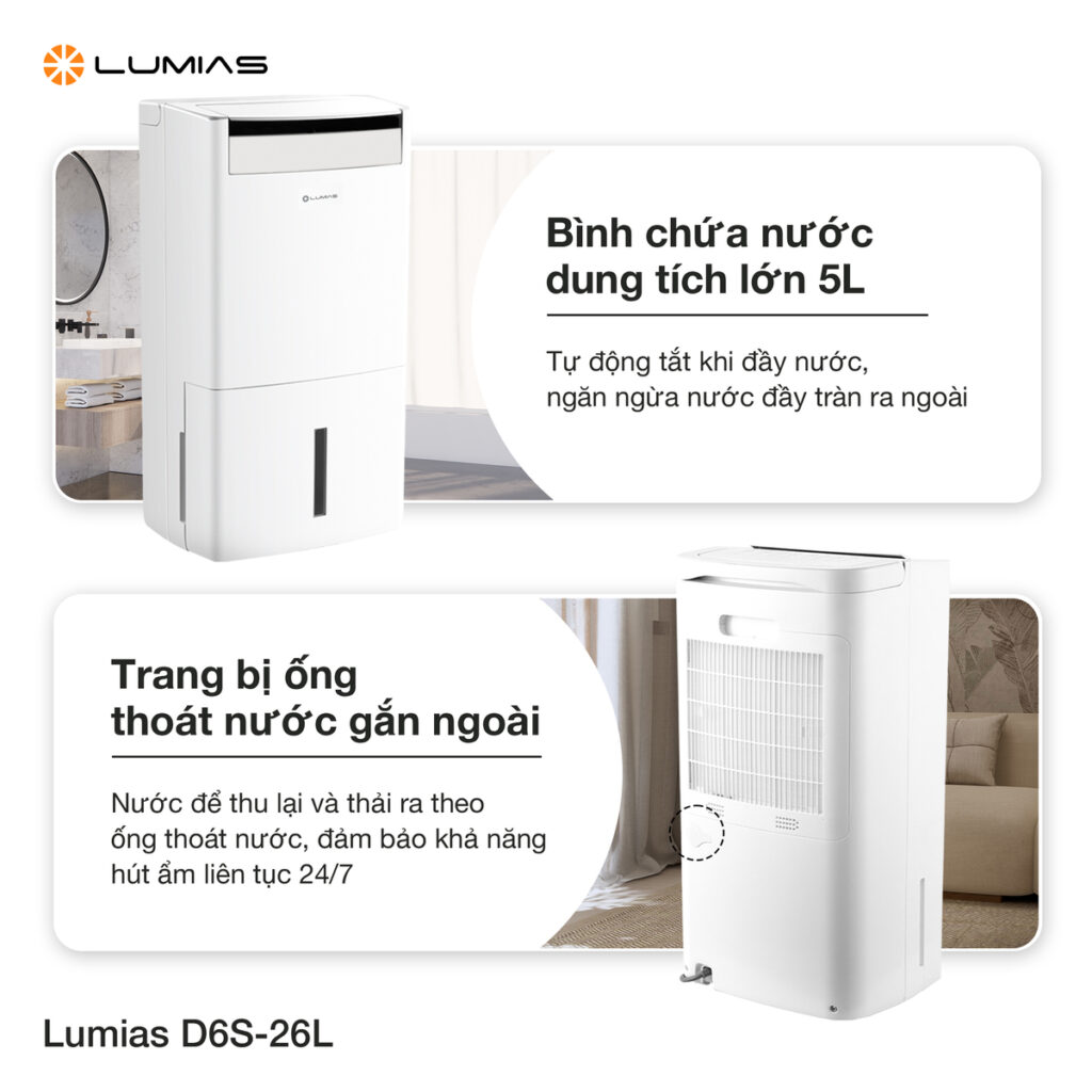 Lumias D6S-26L được trang bị 2 tùy chọn xử lý nước tiện lợi