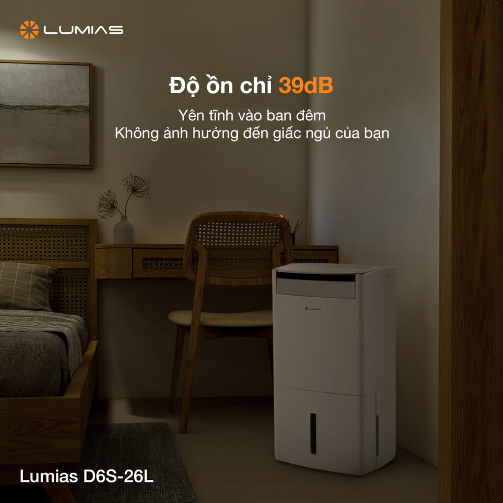 Máy hút ẩm Lumias D6S-26L có độ ồn chỉ 39dB