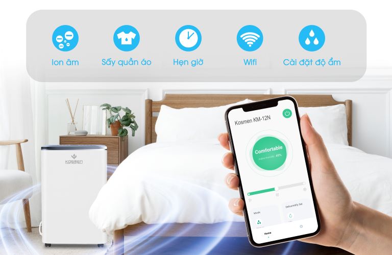 Tiện lợi hơn khi kết nối máy hút ẩm Kosmen KM-12N với wifi và điều khiển thông qua app