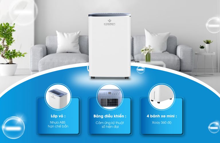 Máy hút ẩm Kosmen KM-12N được thiết kế với kiểu sáng nhỏ gọn, sang trọng