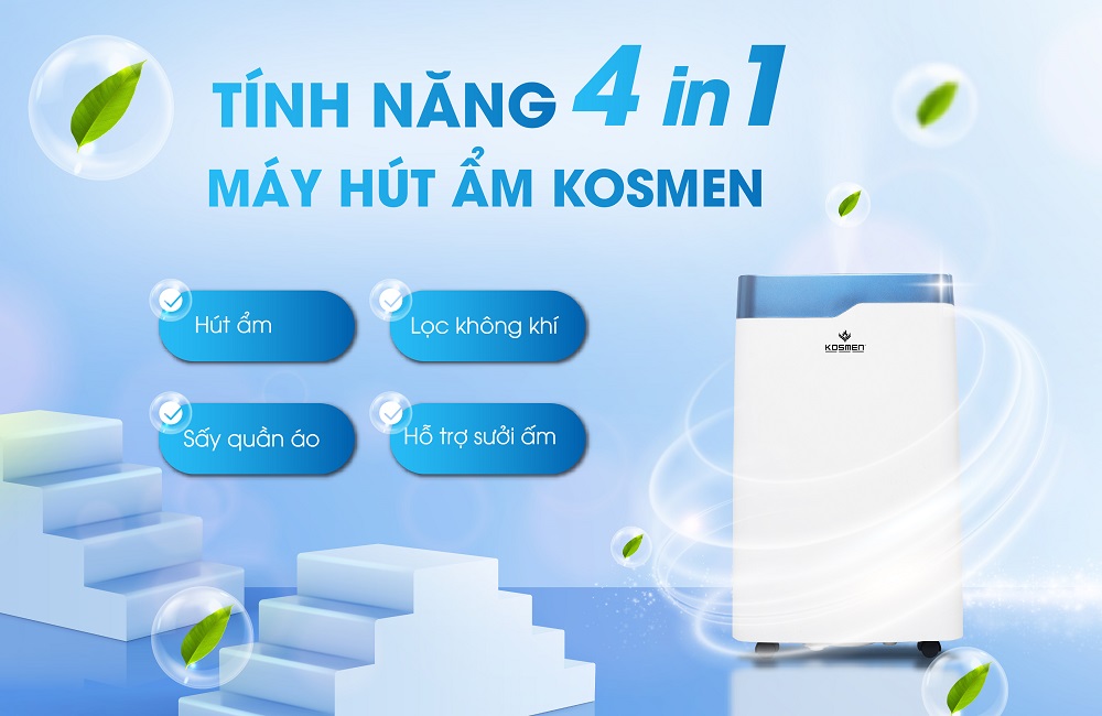 Máy hút ẩm dân dụng Kosmen KM-20N tích hợp 4in1 lọc không khí ion âm diệt khuẩn
