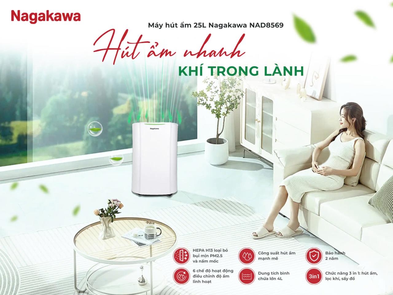Máy hút ẩm 25L Nagakawa NAD8569