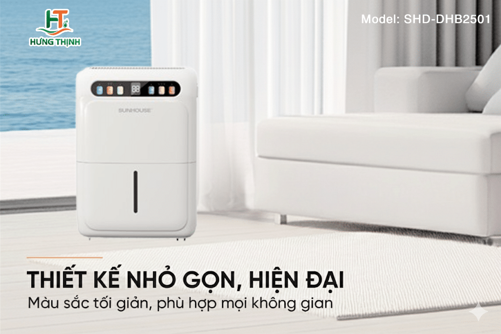 Máy hút ẩm Sunhouse SHD-DHB2501 có thiết kế nhỏ gọn, hiện đại